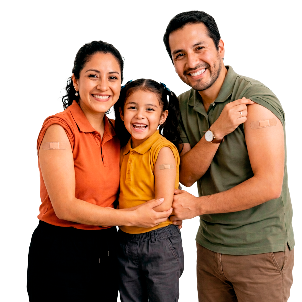 Familia protegida con vacunación